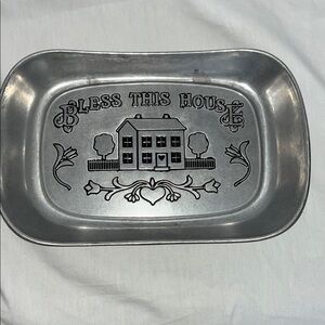 Wilton Armetale Silver 'Bless This House' Pewter bread tray 10.75”